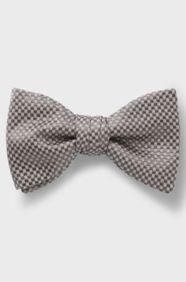 Silk bow tie with jacquard check, Grey