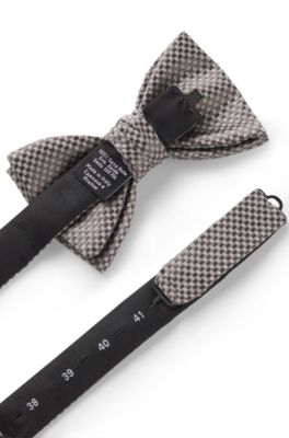 Silk bow tie with jacquard check, Grey Patterned