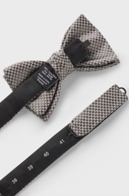 Silk bow tie with jacquard check, Grey