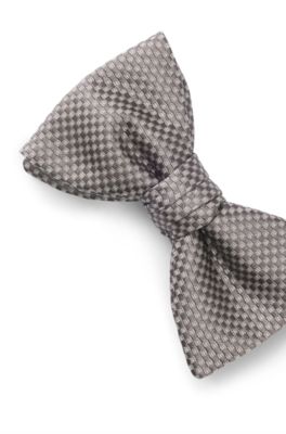 Silk bow tie with jacquard check, Grey Patterned