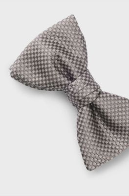 Silk bow tie with jacquard check, Grey