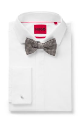 Silk bow tie with jacquard check, Grey Patterned
