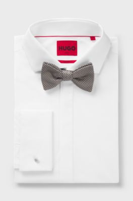 Silk bow tie with jacquard check, Grey