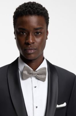 Silk bow tie with jacquard check, Grey Patterned