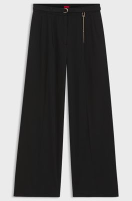 Straight-fit trousers with gold-tone carabiner chain, Black