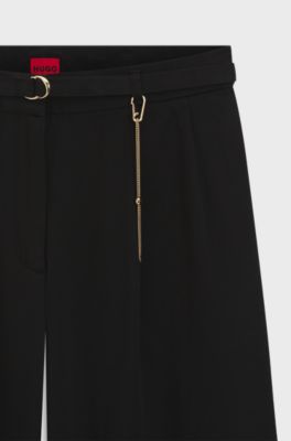 Pantaloni straight fit con catena dorata a moschettone, Nero