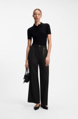 Pantaloni straight fit con catena dorata a moschettone, Nero