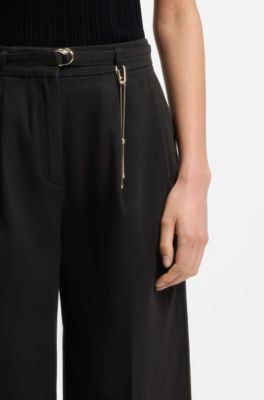 Straight-fit trousers with gold-tone carabiner chain, Black