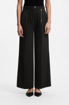 Pantaloni straight fit con catena dorata a moschettone, Nero