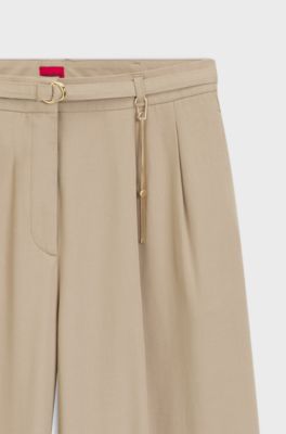 Straight-fit trousers with gold-tone carabiner chain, Light Beige