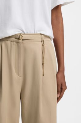 Straight-fit trousers with gold-tone carabiner chain, Light Beige