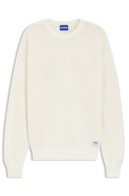 Pull en coton &agrave; maille perfor&eacute;e, Naturel