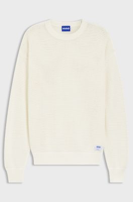 Pull en coton &agrave; maille perfor&eacute;e, Naturel
