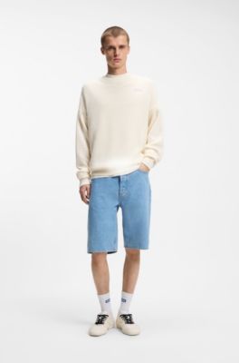Perforated-knit sweater in cotton, Natural