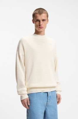 Perforated-knit sweater in cotton, Natural