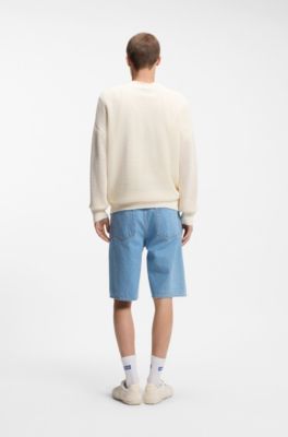 Perforated-knit sweater in cotton, Natural