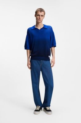 Knitted-cotton sweater with dip-dye effect, Blue