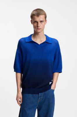 Pull en maille de coton avec effet dip-dye, Bleu