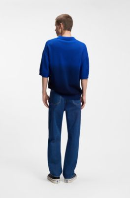 Knitted-cotton sweater with dip-dye effect, Blue