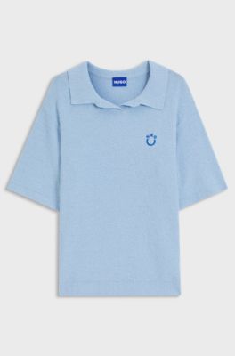 Short-sleeved oversized-fit sweater in cotton-blend towelling, Light Blue