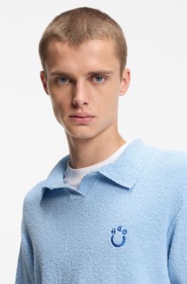 Short-sleeved oversized-fit sweater in cotton-blend towelling, Light Blue