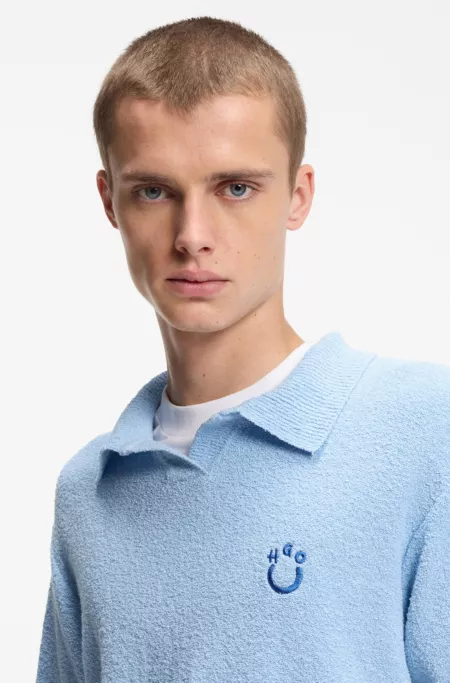 Short-sleeved oversized-fit sweater in cotton-blend towelling