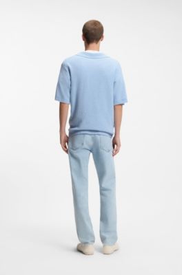 Short-sleeved oversized-fit sweater in cotton-blend towelling, Light Blue