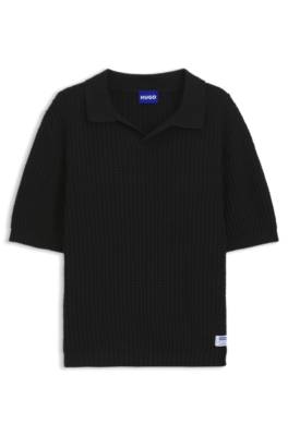 Waffle-structure knit polo with Johnny collar 1