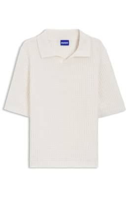 Waffle-structure knit polo with Johnny collar 1