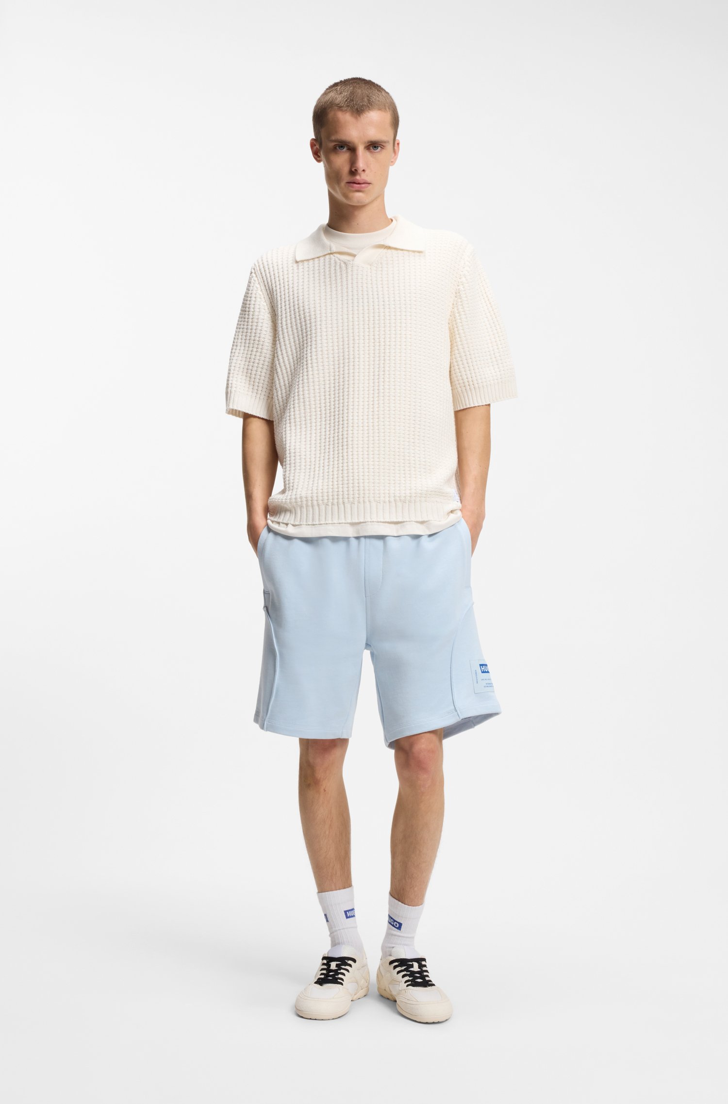 Hugo Waffle-structure knit polo with Johnny collar pikéer herr – bild 2