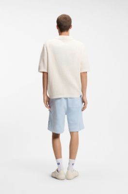 Waffle-structure knit polo with Johnny collar, Natural