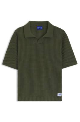 Hugo Waffle-structure knit polo with Johnny collar pikéer herr – bild 4