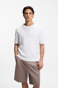 Pull en coton &agrave; maille gaufr&eacute;e, Blanc