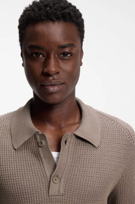 Relaxed-fit sweater in structured cotton with polo collar
