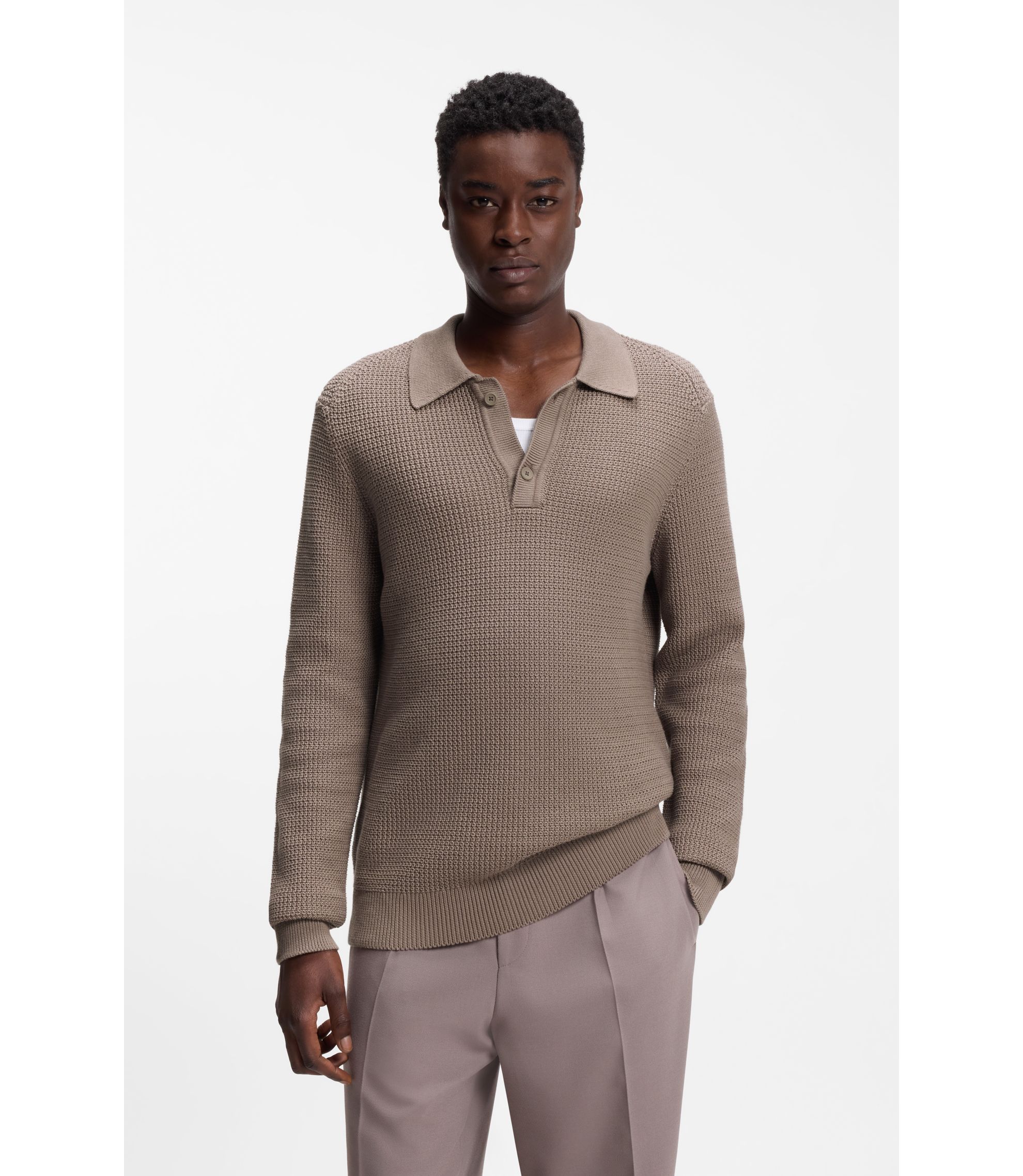 Relaxed-Fit Pullover aus strukturierter Baumwolle mit Polokragen