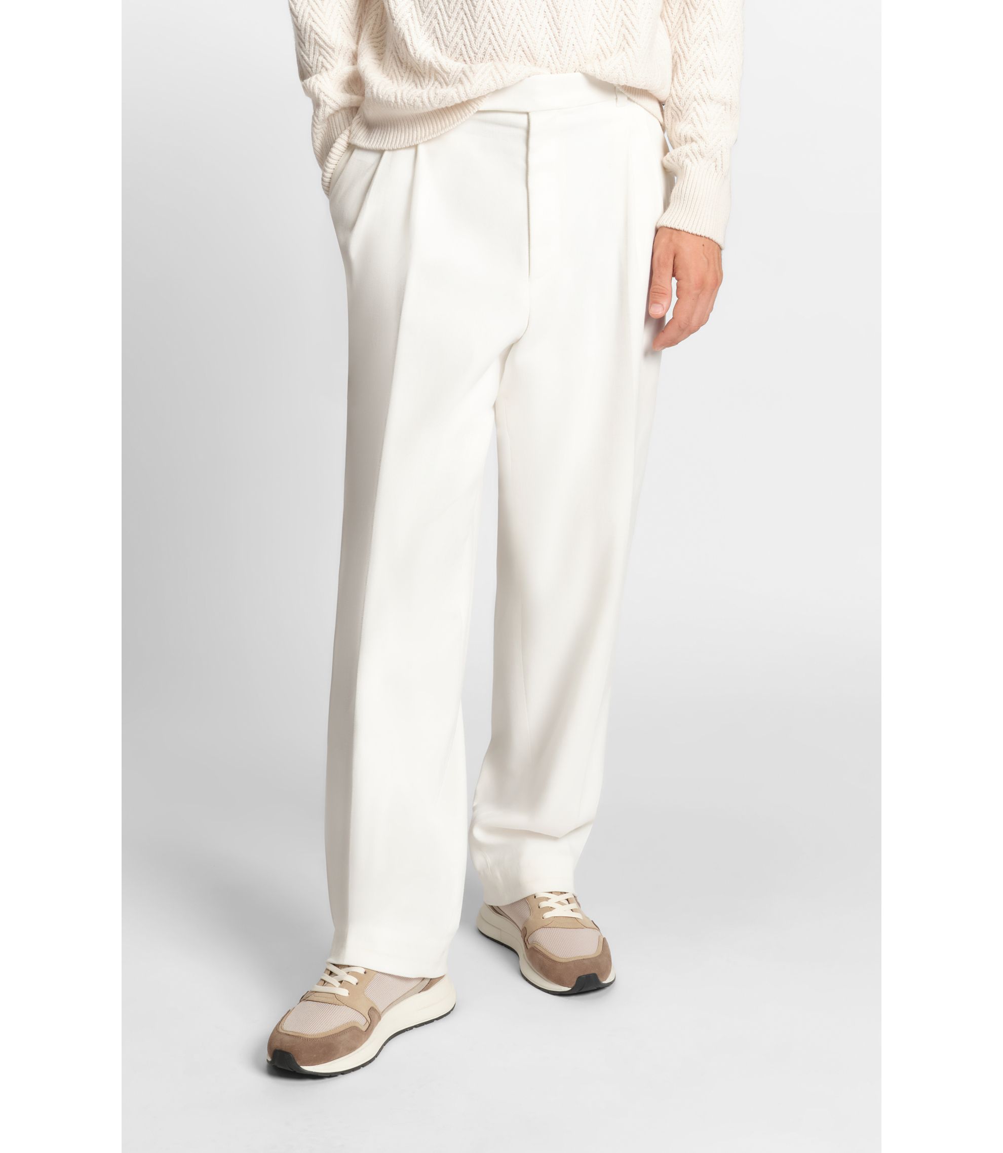 BOSS - Relaxed-fit trousers in mercerised stretch cotton - White