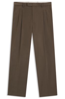 Relaxed-fit trousers in mercerised stretch cotton, Brown