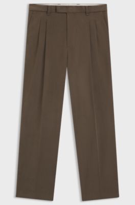 Relaxed-fit trousers in mercerised stretch cotton, Brown