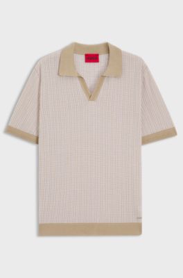 Johhny-collar sweater in cotton and linen, Light Beige