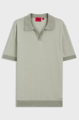 Johhny-collar sweater in cotton and linen, Light Green