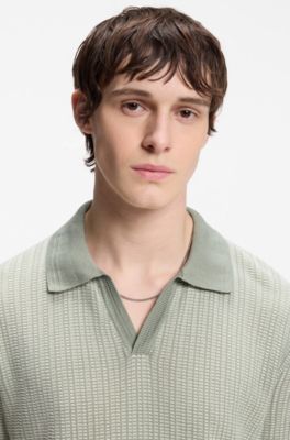 Johhny-collar sweater in cotton and linen, Light Green