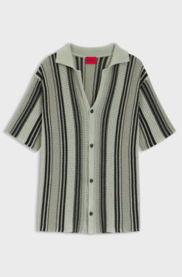 Relaxed-fit shirt in open-knit cotton, Light Green