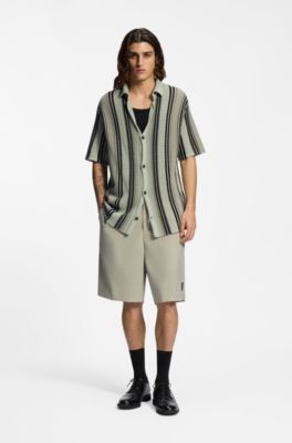 Relaxed-fit shirt in open-knit cotton, Light Green