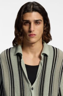 Relaxed-fit shirt in open-knit cotton, Light Green