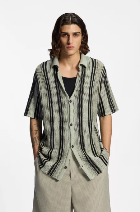 Camisa relaxed fit de punto abierto de algodón