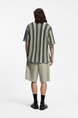 Relaxed-fit shirt in open-knit cotton, Light Green