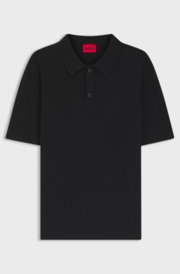 Knitted-cotton sweater with polo collar, Black