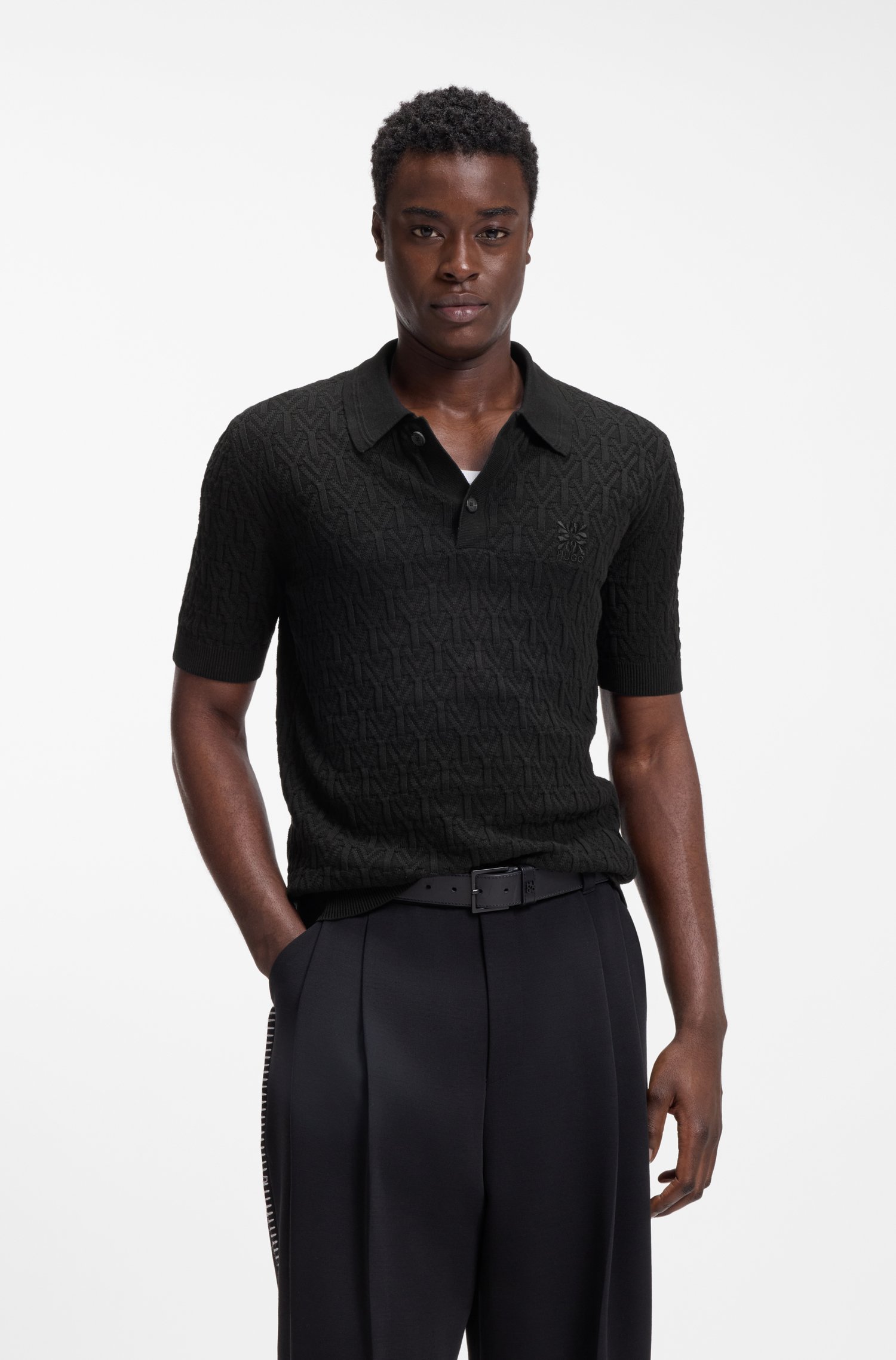 Hugo Knitted-cotton sweater with polo collar tröjor herr