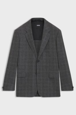 Relaxed-fit suit jacket in checked stretch wool, Grey Patterned