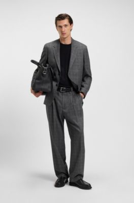 Relaxed-fit suit jacket in checked stretch wool, Grey Patterned